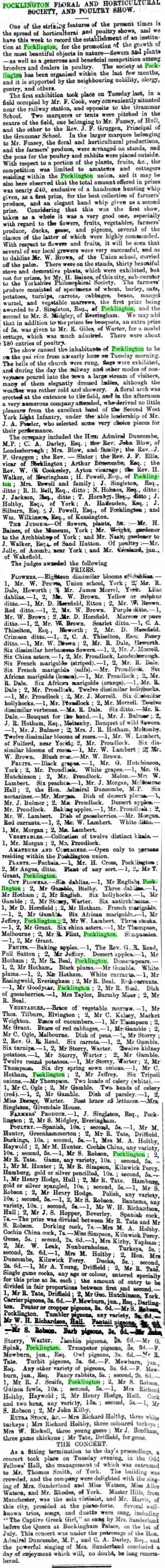 Pocklington Horticultural Society 1859